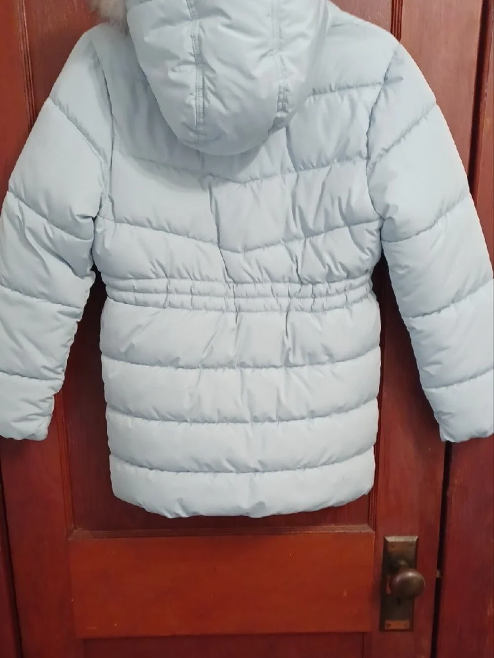 Childrens Place Light Blue Puffer Coat with Faux Fur Hood